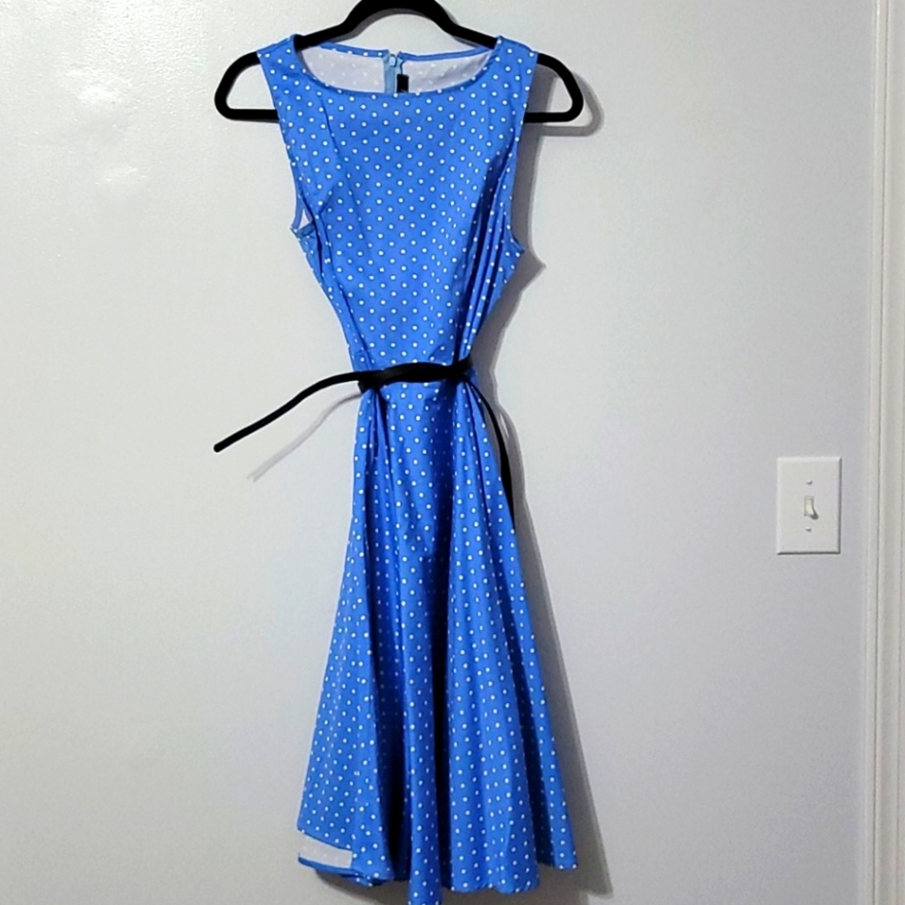 Sky blue polka-dot dress